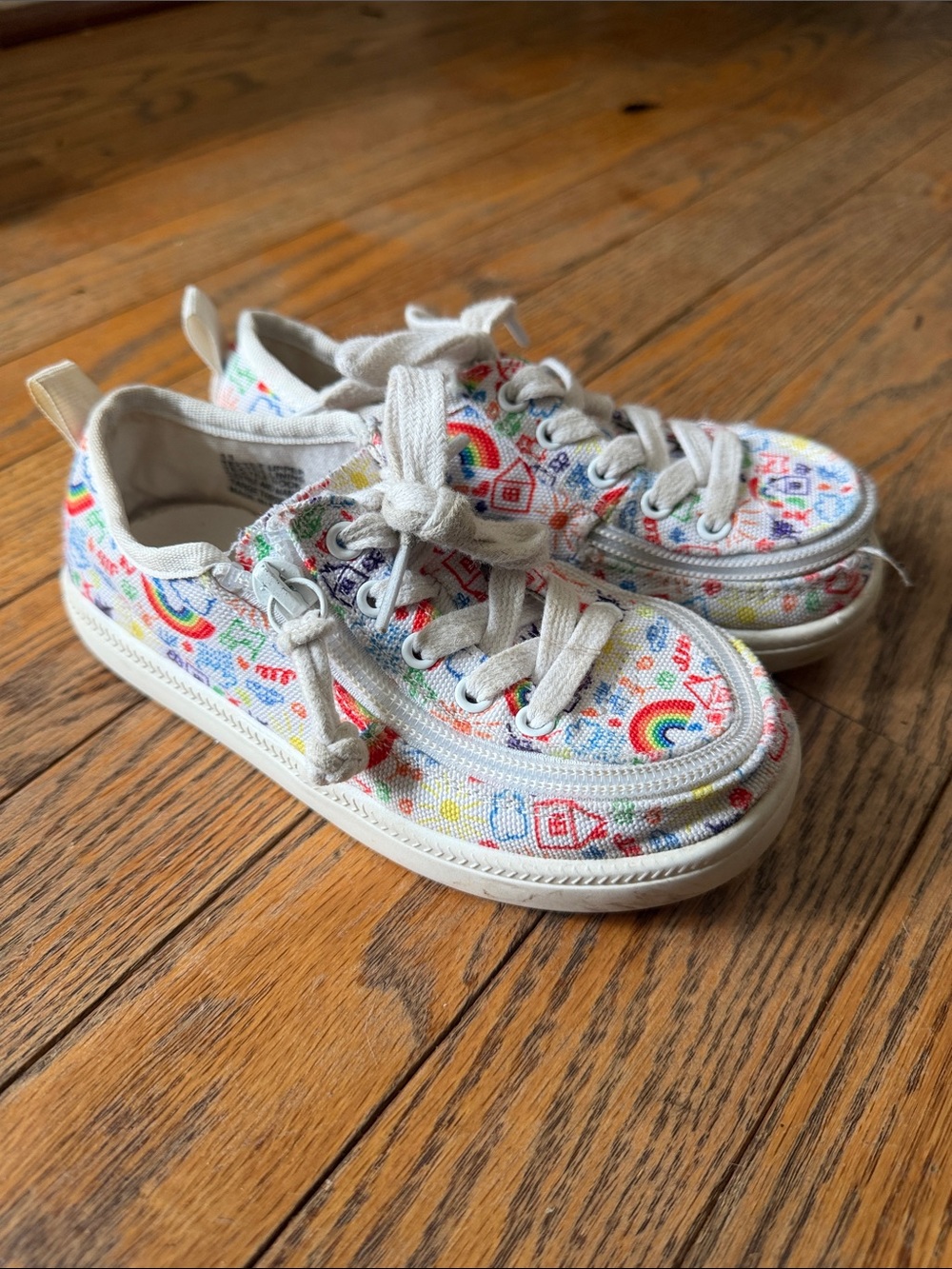 Children's White Canvas Sneakers with Colorful Rainbow Print